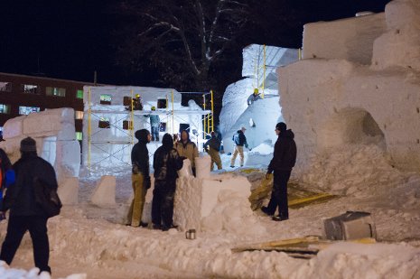 Students building statues during the All-Nighter, 2013.