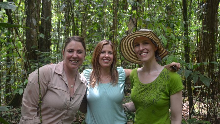 Three women scientists are spearheading a new study of climate change and tropical forests. From the left, Sasha Reed, Tana Wood and Molly Cavaleri.  Photo: Alida Mau