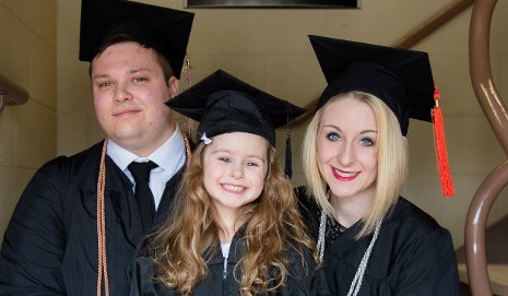 Graduating Family August, Charlotte and Elizabeth Skultety are all set for Commencement.