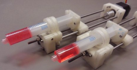 syringe pump Researchers can save thousands of dollars and slash the time it takes to complete experiments by printing parts for their own custom-designed syringe pumps. Joshua Pearce's lab made this web-enabled double syringe pump for less than $160. Emily Hunt photo