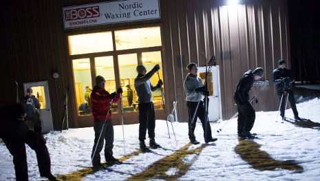 Army ROTC students get ready to take off on their early-morning cross-country skiing.