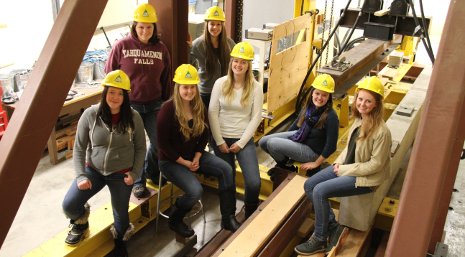 Michigan Tech engineering undergraduates who participated in the Kiewit Women's Construction Leadership Seminar. From the left: Erika Harris, Natalie Parker, Rachelle Wiegand, Lauren Krueger, Emily Blaney, Erin Richie and Autumn Storteboom.