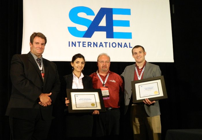 Michigan Tech graduate students Mahsa Asgarisabet and Troy Bouman recently won an award from SAE International for their work on carbon nanotube speakers. 