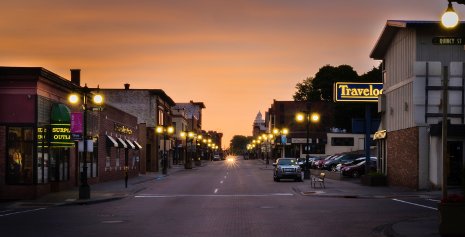 Downtown Houghton, just a mile from the Michigan Tech campus, retains its old-time mining town flavor.