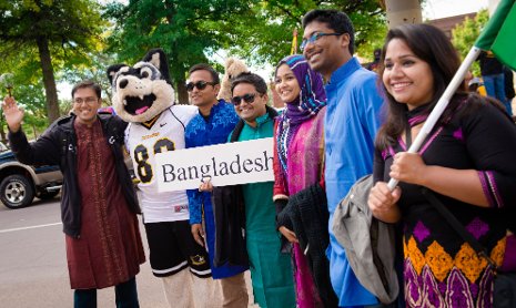Blizzard marches with students from Bangladesh.