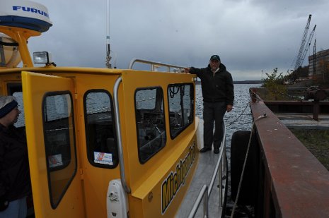 Aboard the R.V. Agassiz, researchers gather data about past mercury deposition in the Lake Superior watershed. 