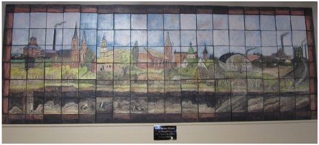Sustainability Clay Mural This clay mural of the Calumet community landscape was created by local artist Barbara Flanagin, in consultation with Ed Gray of the Calumet Art Center. This piece of work commissioned by Calumet Township Supervisor Paul Lehto is on display at Calumet Township Hall.