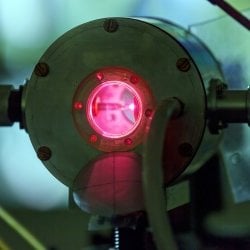 Red laser in a physics laboratory