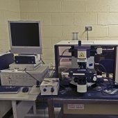 Lab table with computer and spectrometer