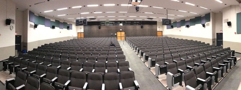 Panoramic view of Fisher 135 lecture hall