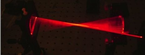 A photo of multiple red laser beams in a geometric pattern.