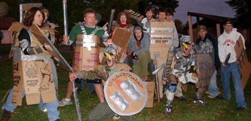 Students dressed in cardboard armor