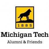 The Michigan Tech alumni association logo - a husky dog silhouette with "Alumni Association" written underneith.