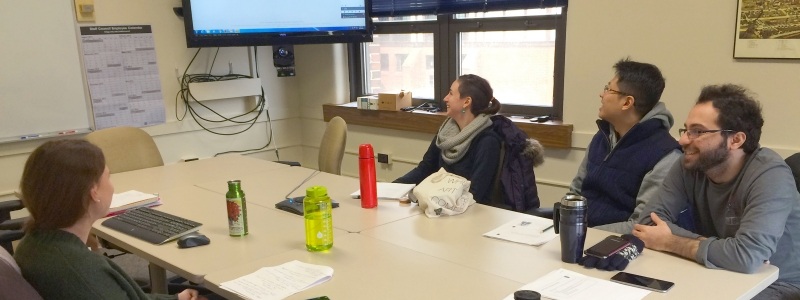 Research faculty and students in a video conference call.