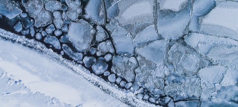 Overhead view of segments of ice on Keweenaw Bay.