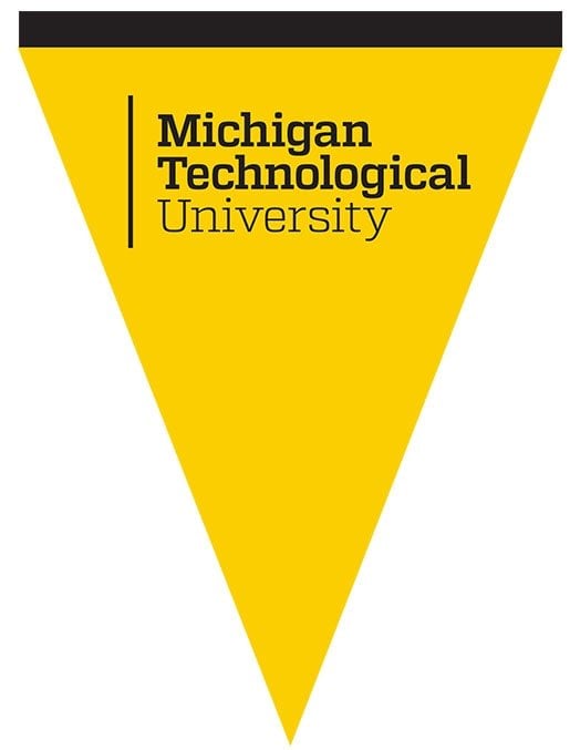A gold pennant with the Michigan Technological University logo