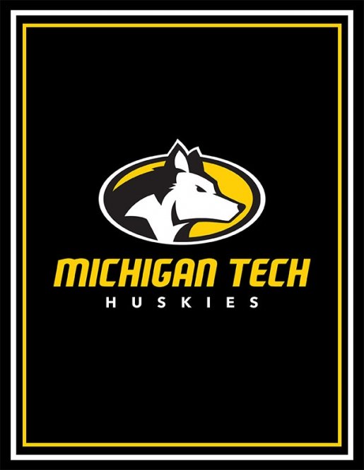 Poster with the Michigan Tech athletics logo on a black background