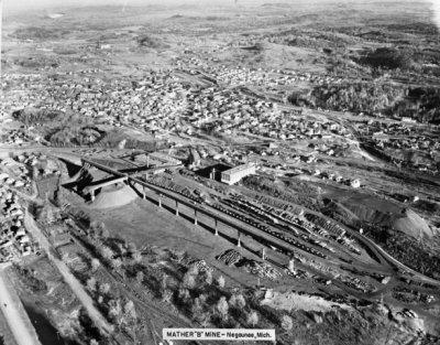 An aerial of the Mather B Mine, undated, from the Michigan Technological University Archives