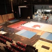Inside the McArdle Theatre in Walker during a performance stage construction