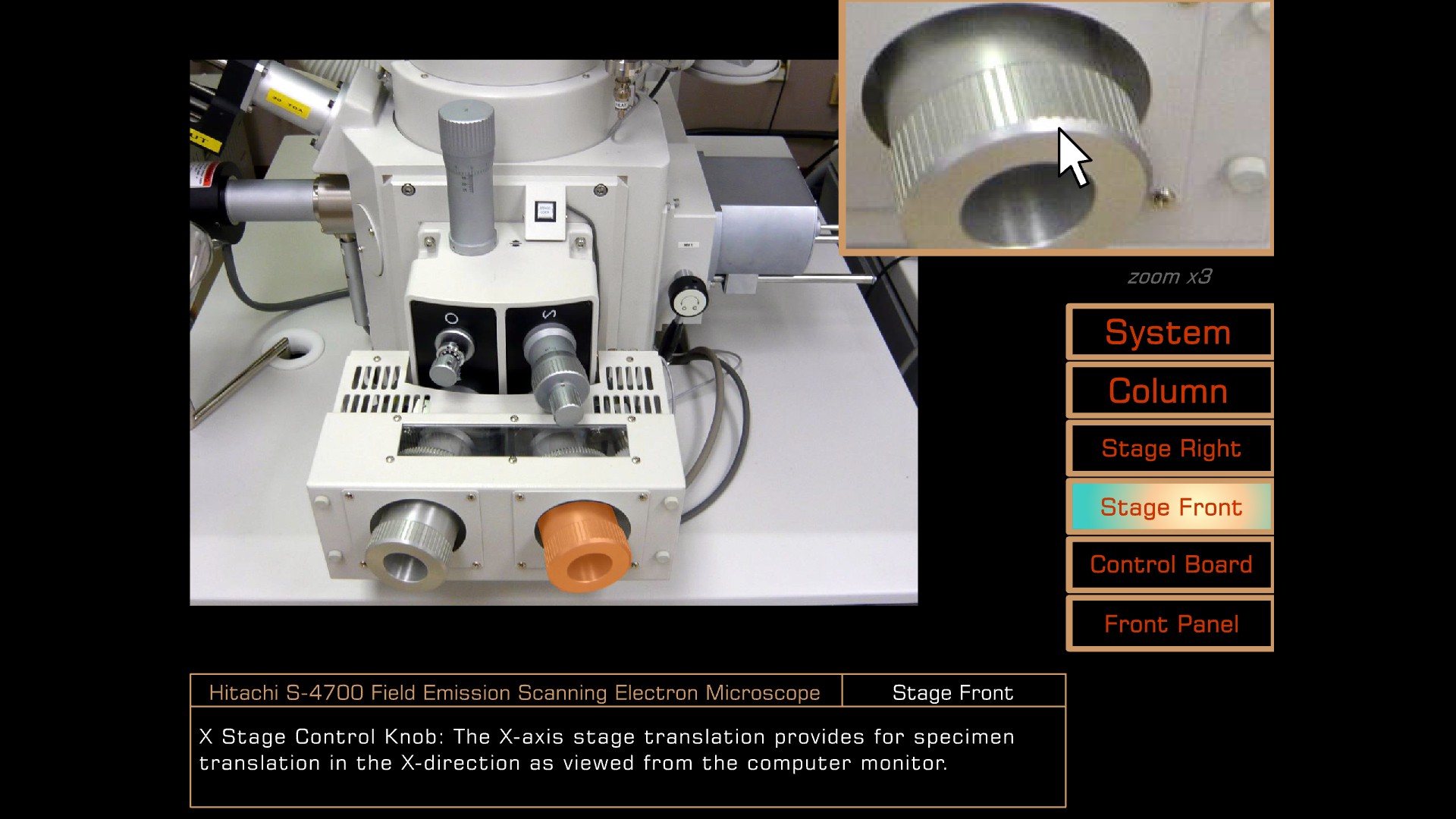 FESEM Stage Front Electron Optics Facility Michigan Tech