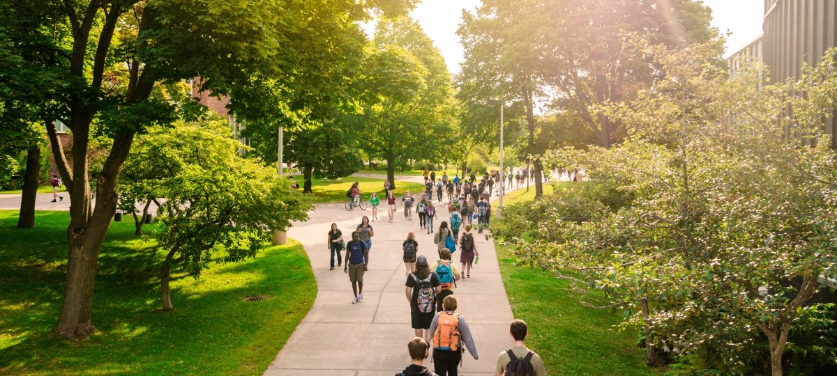 Students walking to and from class