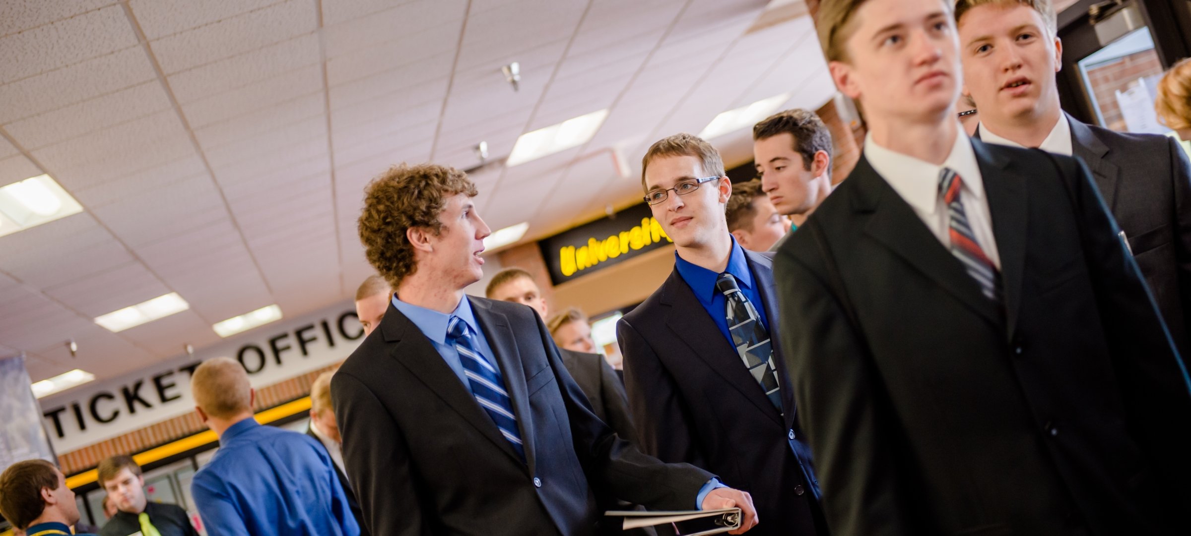 Finance students in line at career fair.