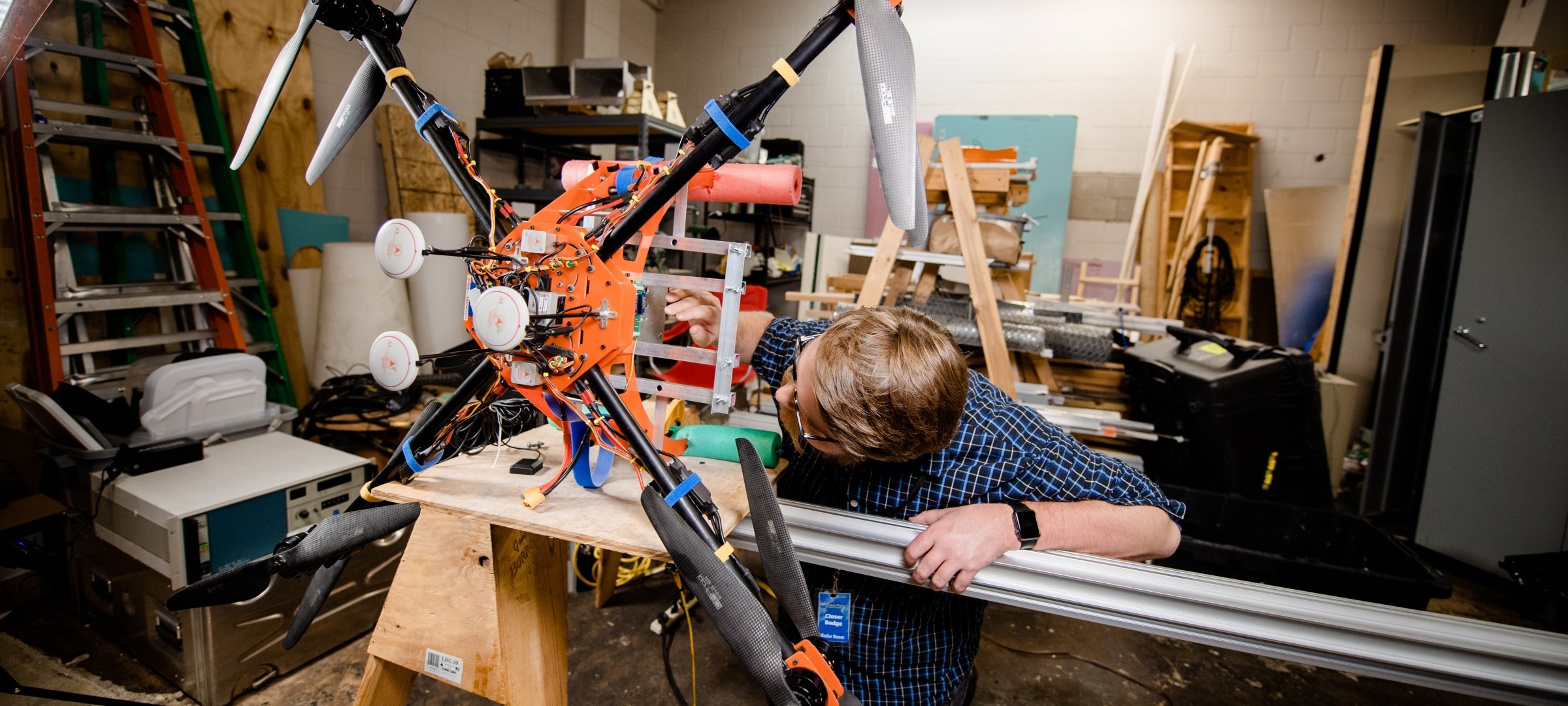 Assembling drone in drone lab