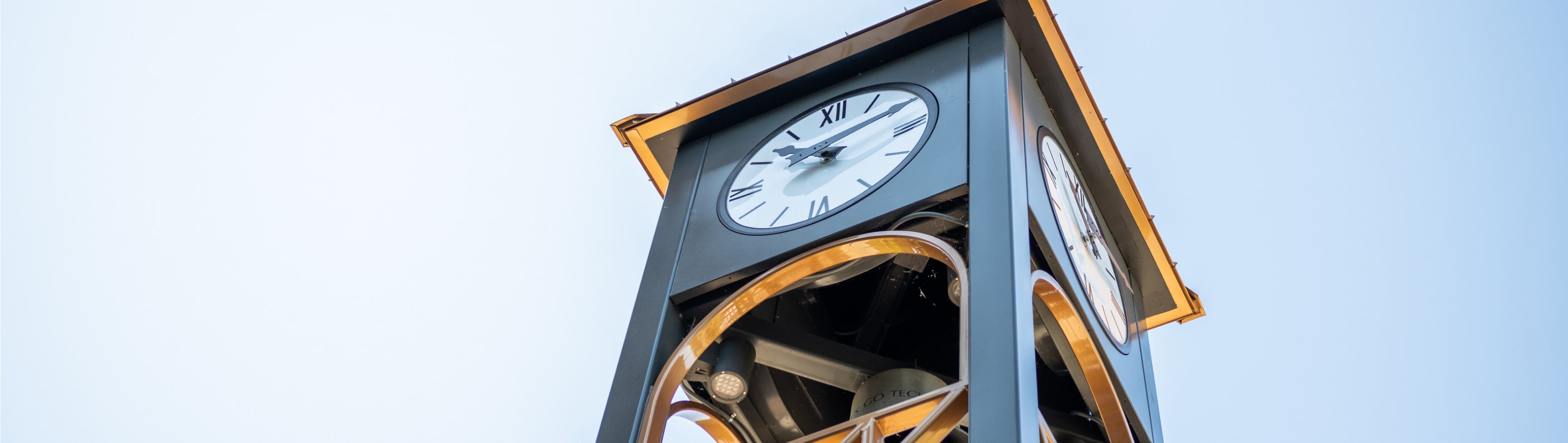Clock tower on Michigan Tech's campus from a low angle