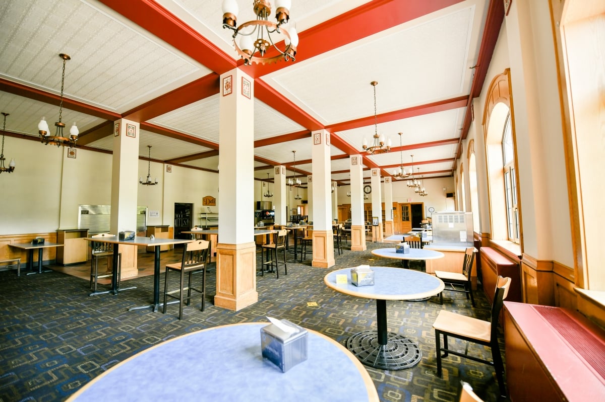 Seating area in the dining hall.