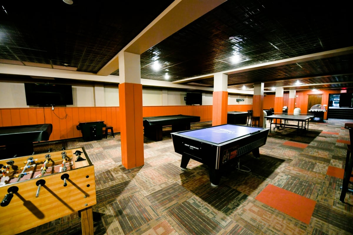Billiards table in the game room.