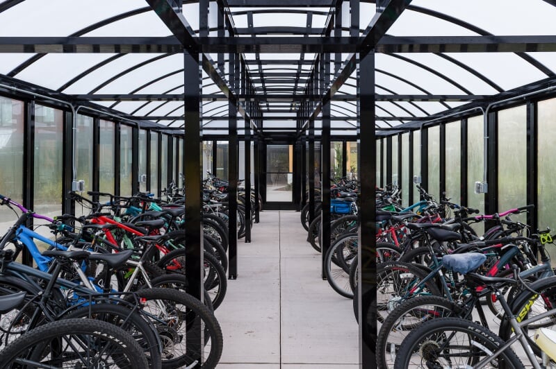 Enclosed bike racks.