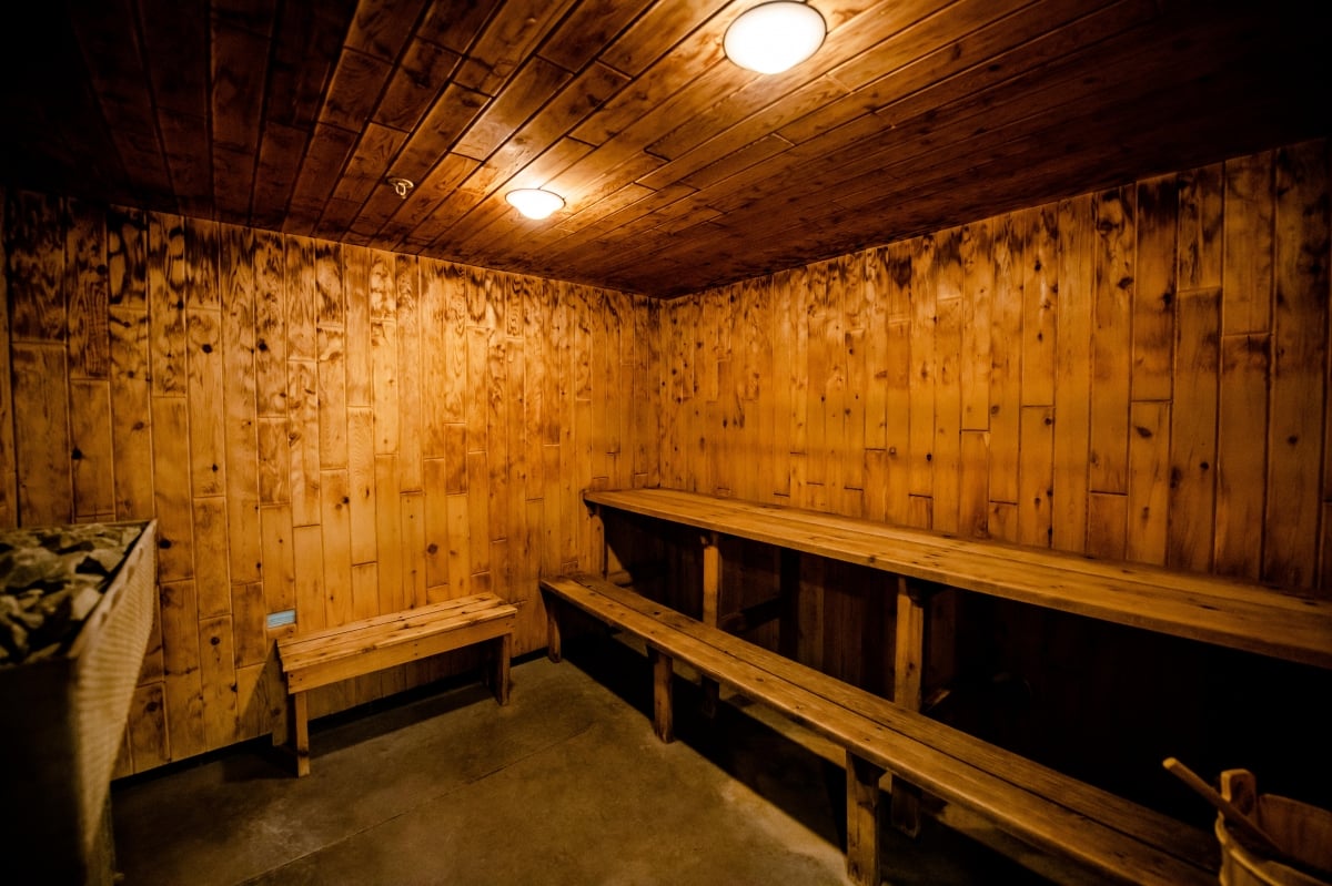 Sauna interior with benches.
