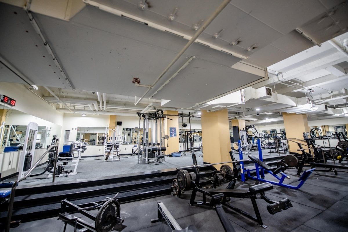 Weight benches and exercise equipment.