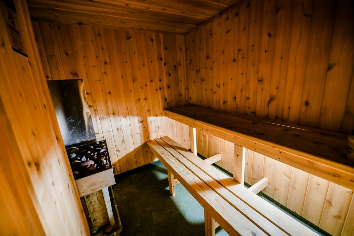 Benches in the sauna.