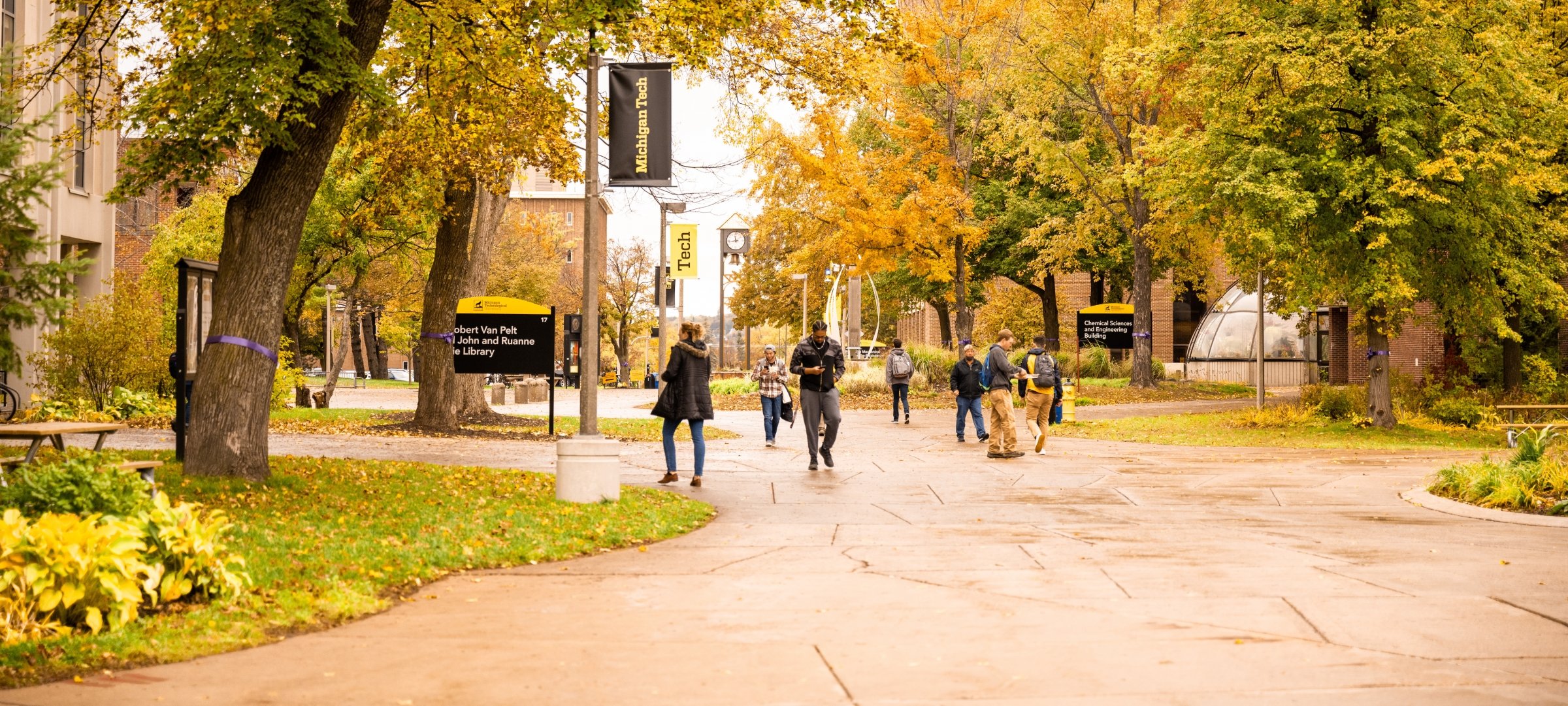 Students walking on a fall day on campus.