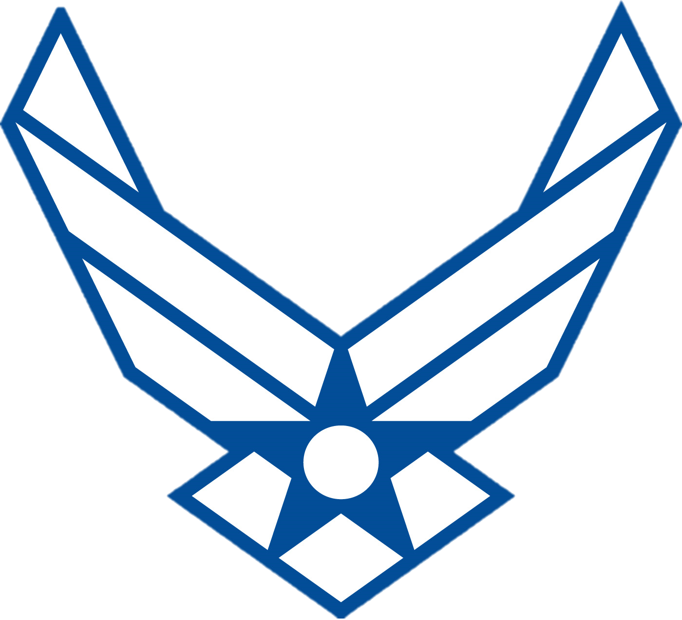 Blue and white wings outline with a star in the center.