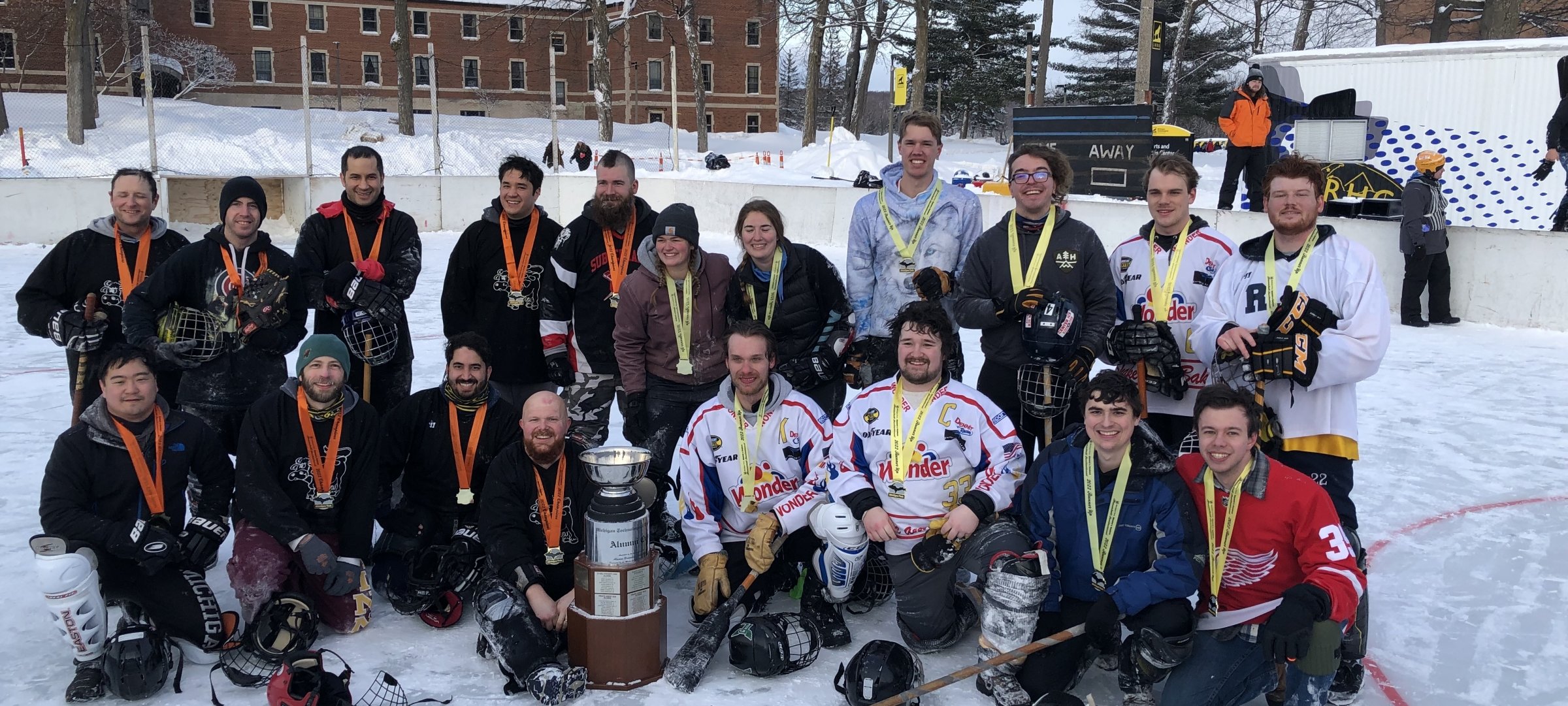 Group photo of alumni teams at 2020 tournament.