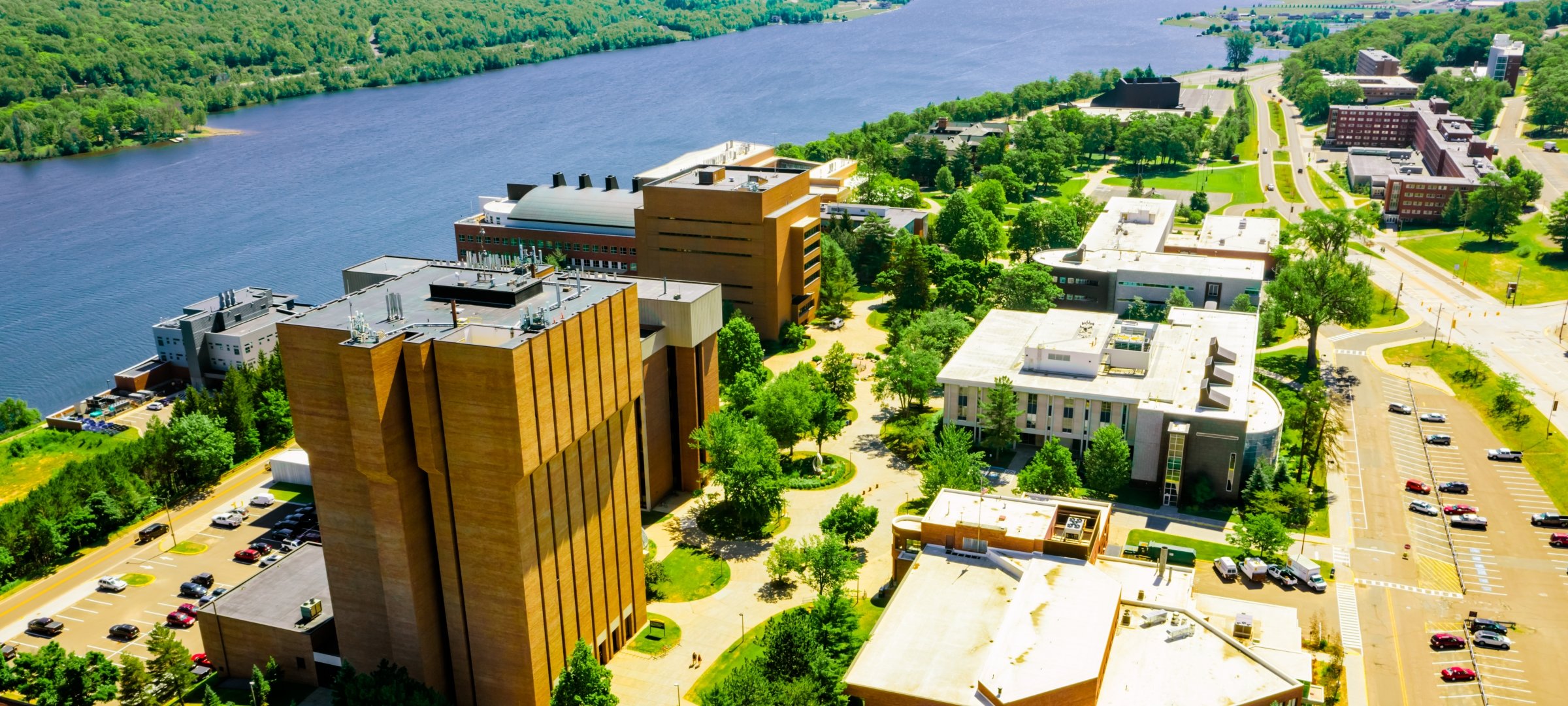 View of Michigan Technological University and Portage Canal from above