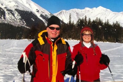 Roger and Jonene skiing in Alaska