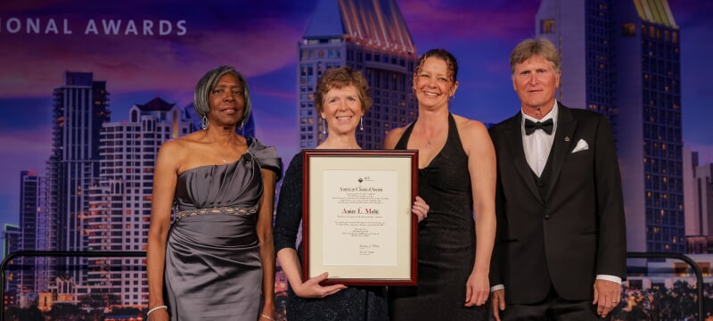 2025 James Bryant Conant Award recipient Amiee Modic '84 is presented her award by ACS President Dorothy J. Phillips (First Left), and sponsor representatives from the Journal of Chemical Education and ChemEd X.