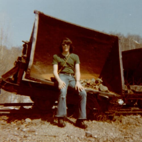 Geoff Weller at mining ruins site in 1973