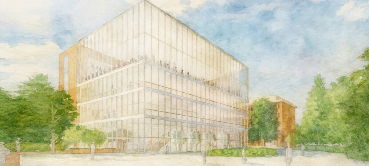 Watercolor rendering of Chang K. Park Center for Student Wellness