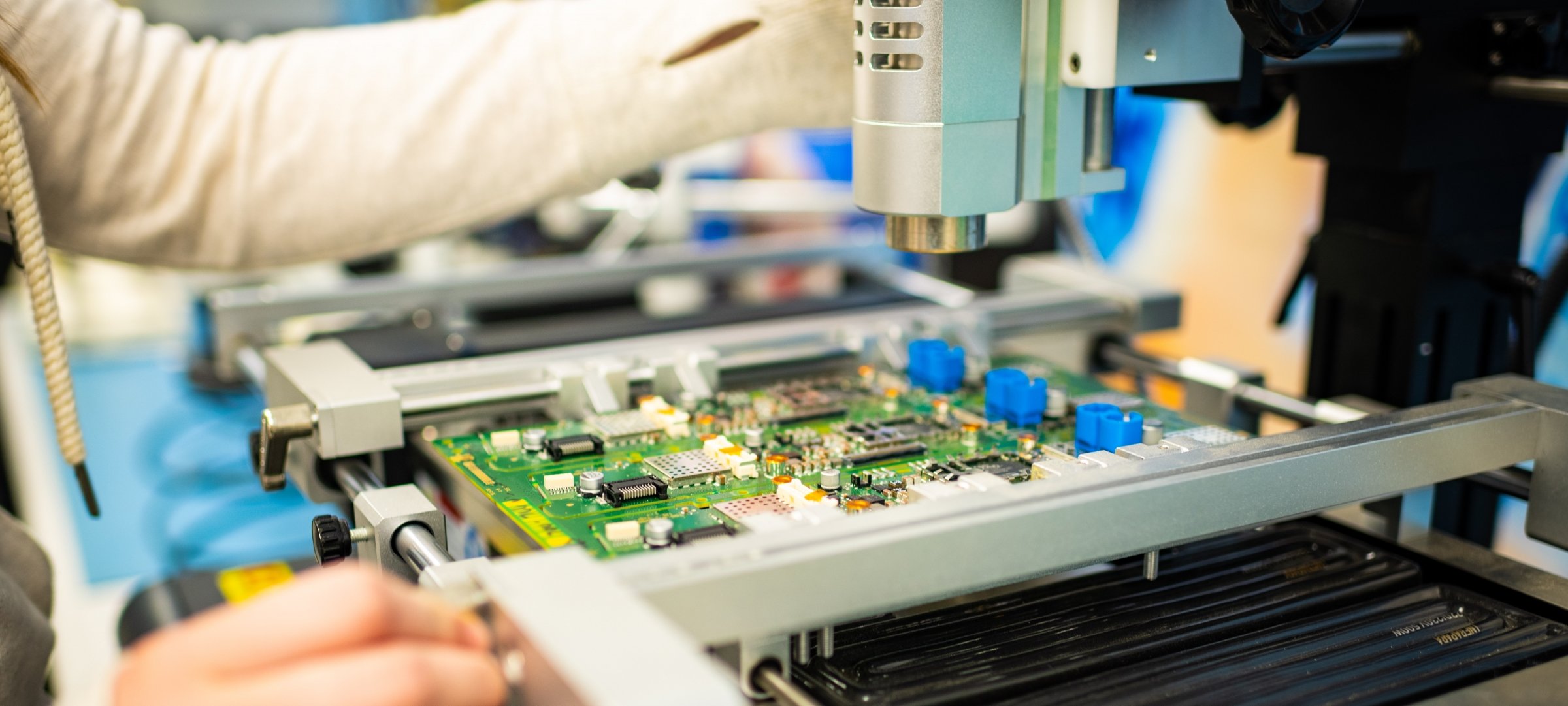 Electrical computer board being engineered in a lab