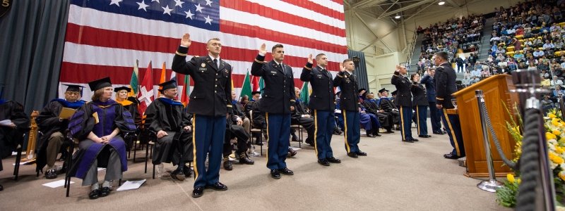 Second Lieutenants taking their oath during Commencement
