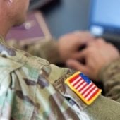 American flag patch on a seated cadet