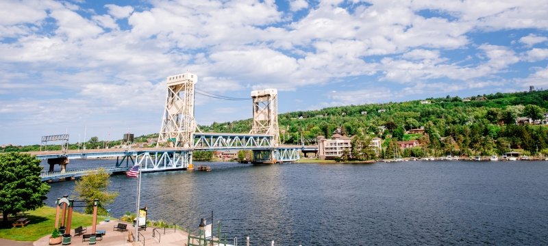 Portage Lake Lift Bridge in the summer