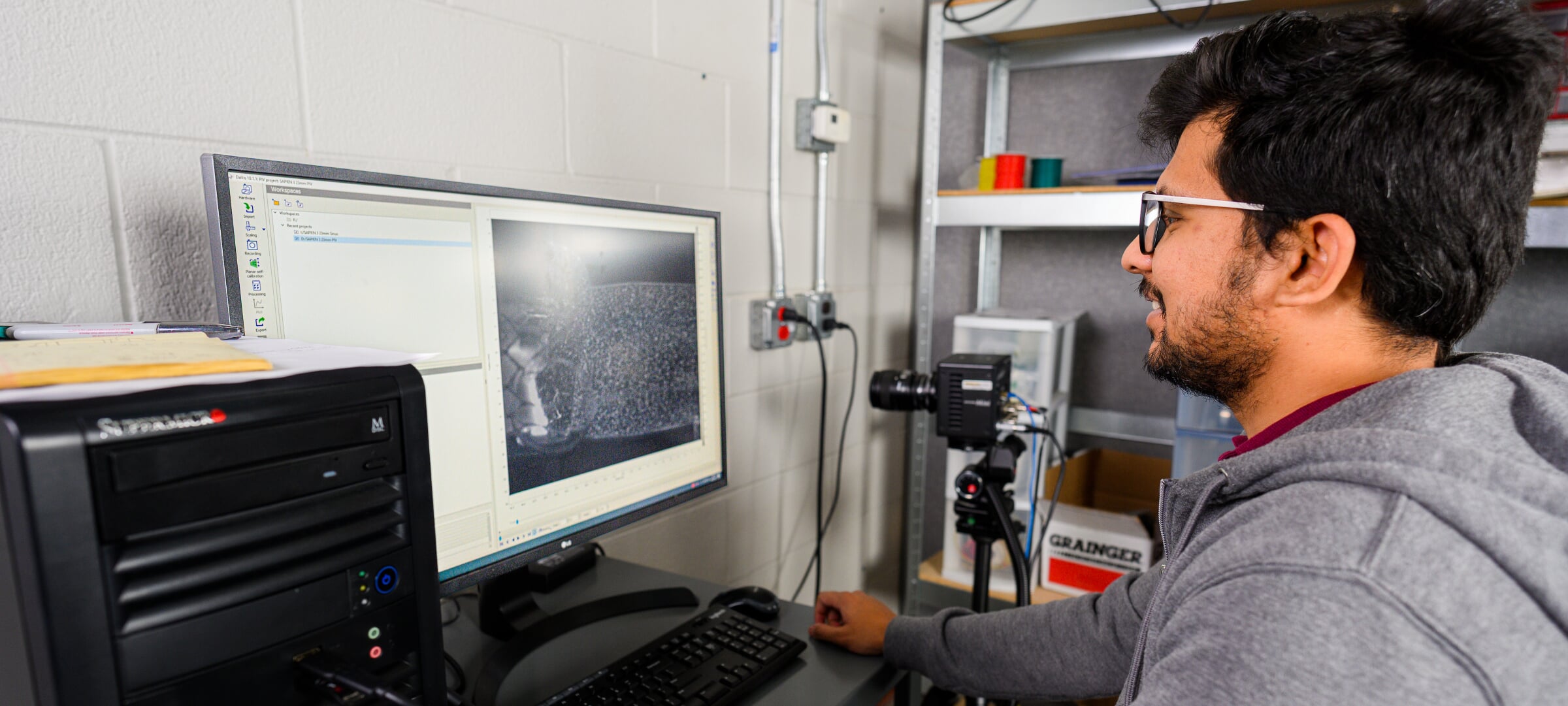 A student on a computer looking a medical image