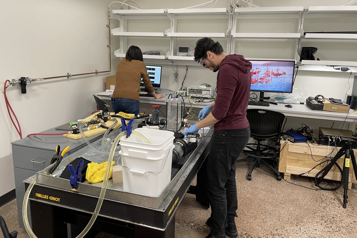 two students in a lab