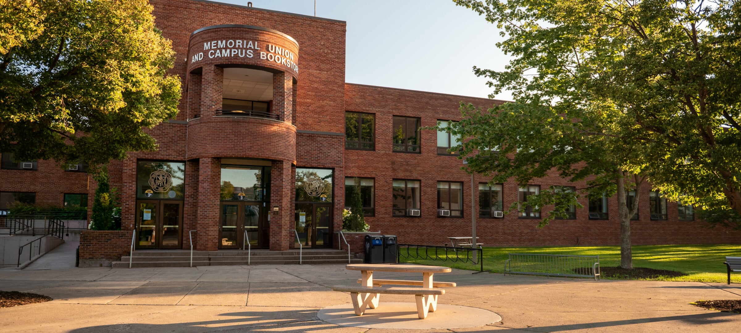 Outside the Memorial Union Building at Sunset