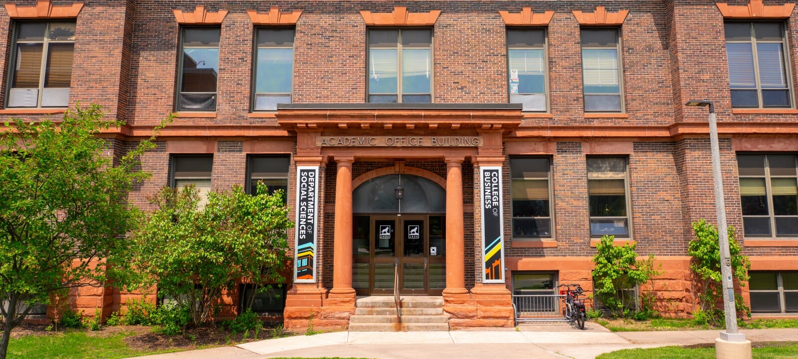 View of the front of the Academic Office Building